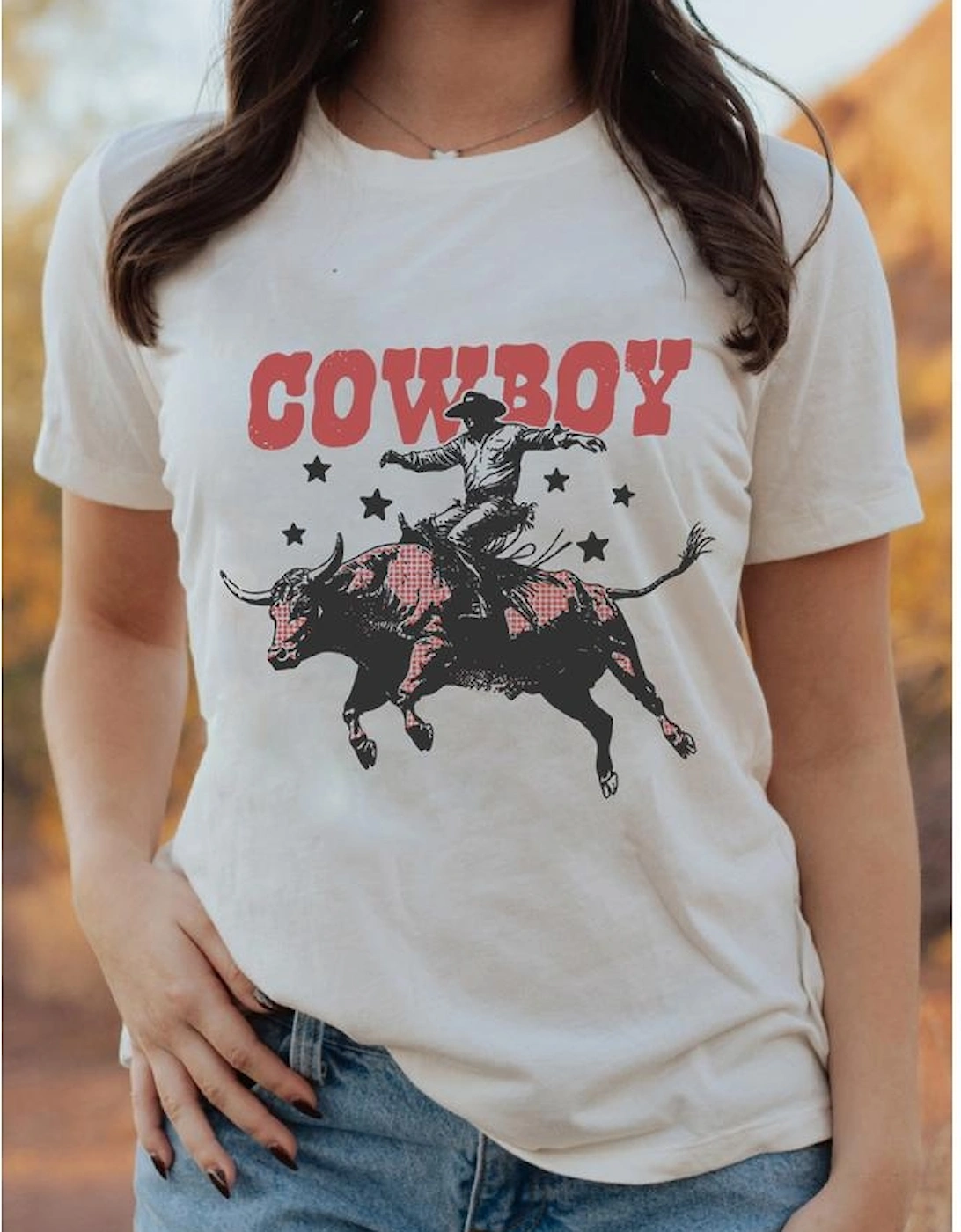 White COWBOY Star Graphic Crewneck Western Fashion Tee, 6 of 5