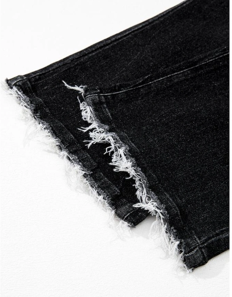 Carbon Grey Mineral Wash Raw Hem High Waist Flared Jeans