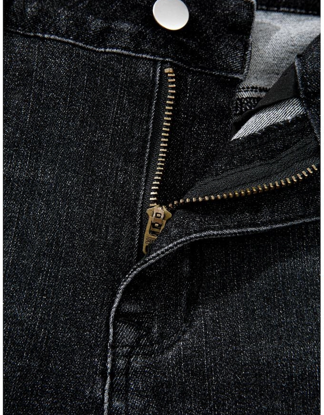 Carbon Grey Mineral Wash Raw Hem High Waist Flared Jeans