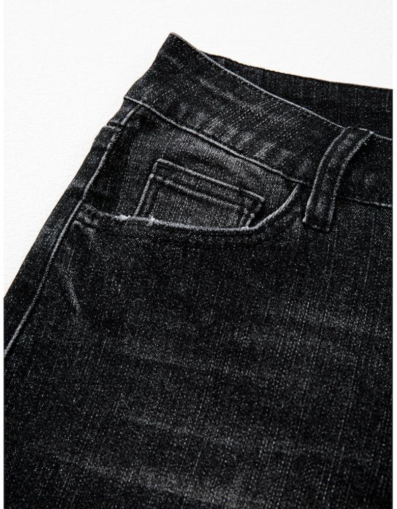 Carbon Grey Mineral Wash Raw Hem High Waist Flared Jeans