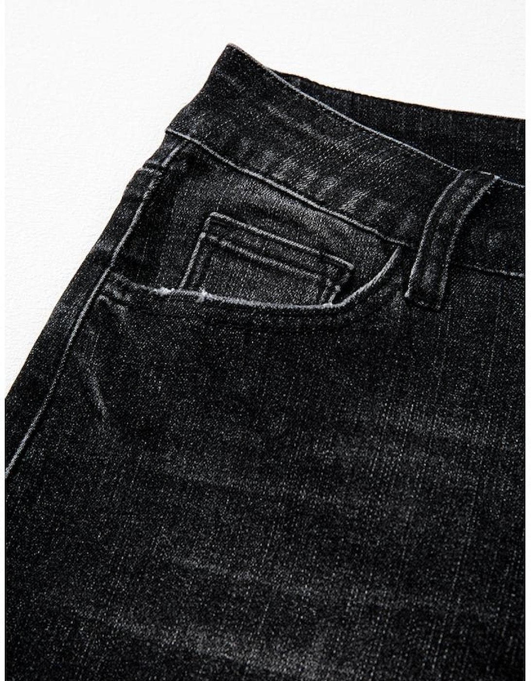 Carbon Grey Mineral Wash Raw Hem High Waist Flared Jeans