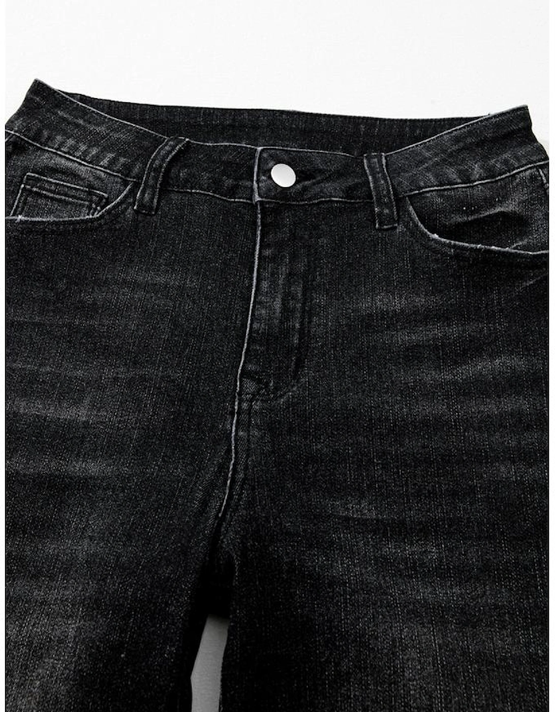 Carbon Grey Mineral Wash Raw Hem High Waist Flared Jeans