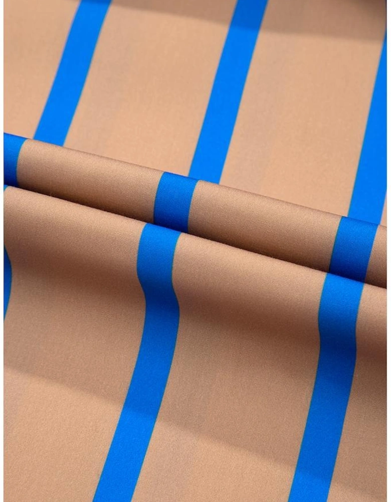 Khaki Stripe Contrast Striped Print 3/4 Sleeve Babydoll Plus Size Dress