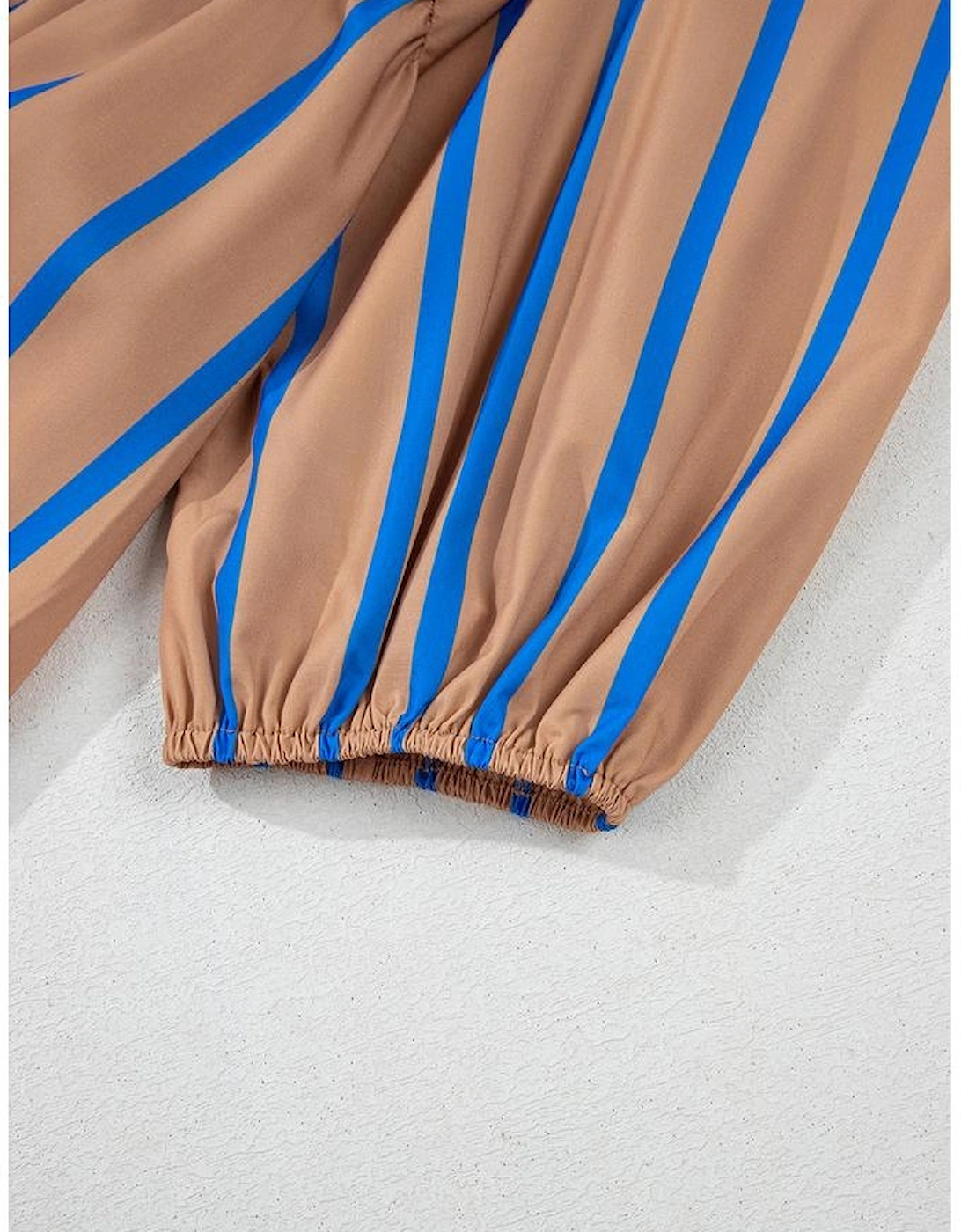 Khaki Stripe Contrast Striped Print 3/4 Sleeve Babydoll Plus Size Dress