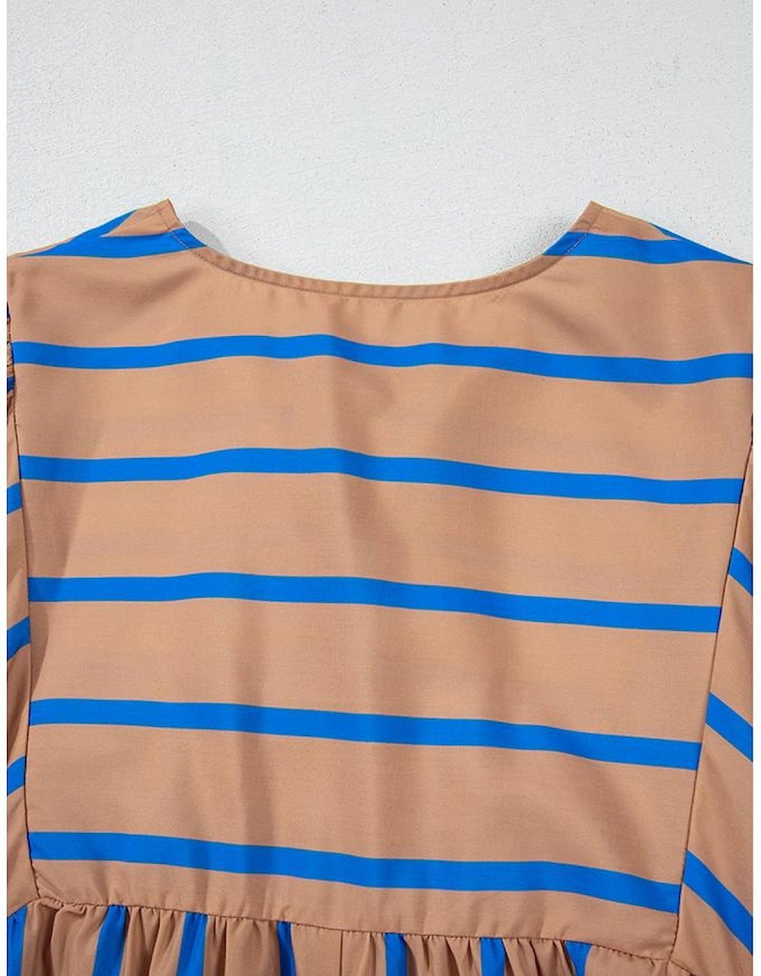 Khaki Stripe Contrast Striped Print 3/4 Sleeve Babydoll Plus Size Dress