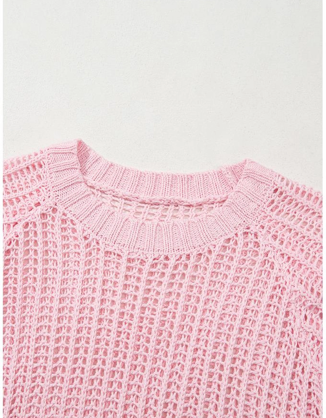 Pink Hollow-out Crochet Side Tied Short Sleeve Sweater