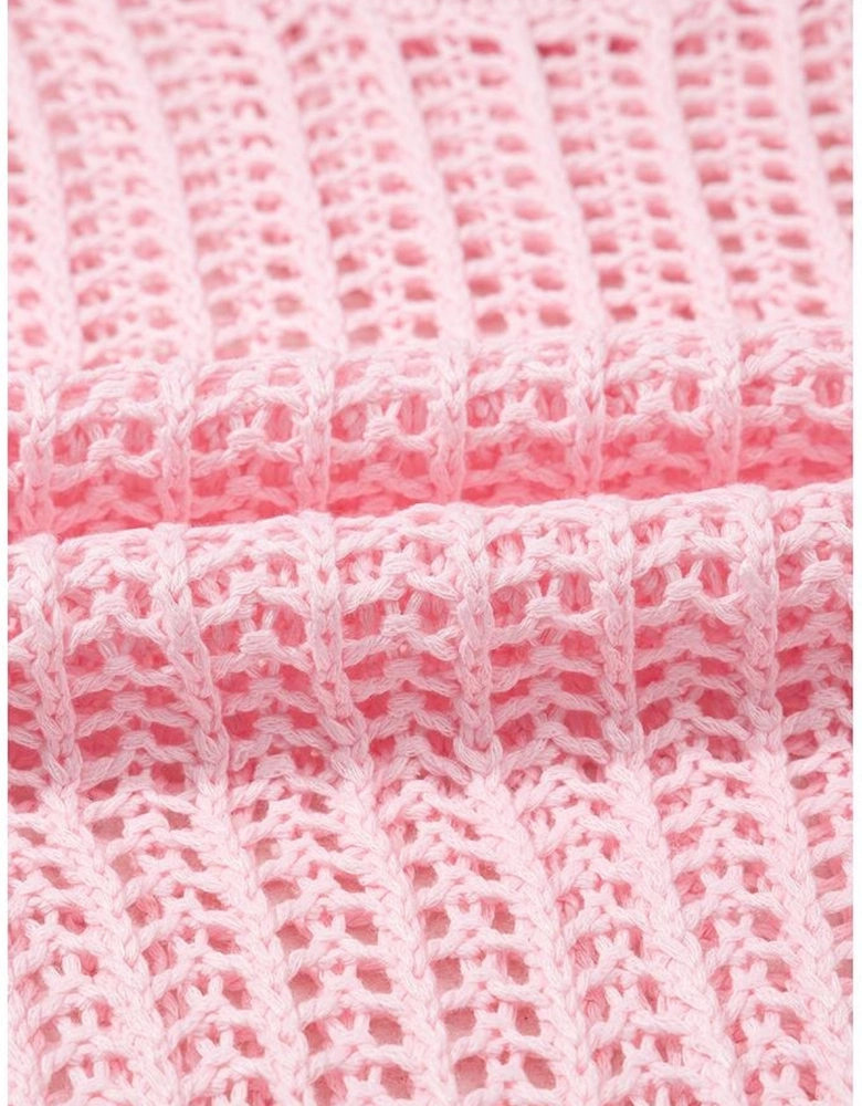 Pink Hollow-out Crochet Side Tied Short Sleeve Sweater