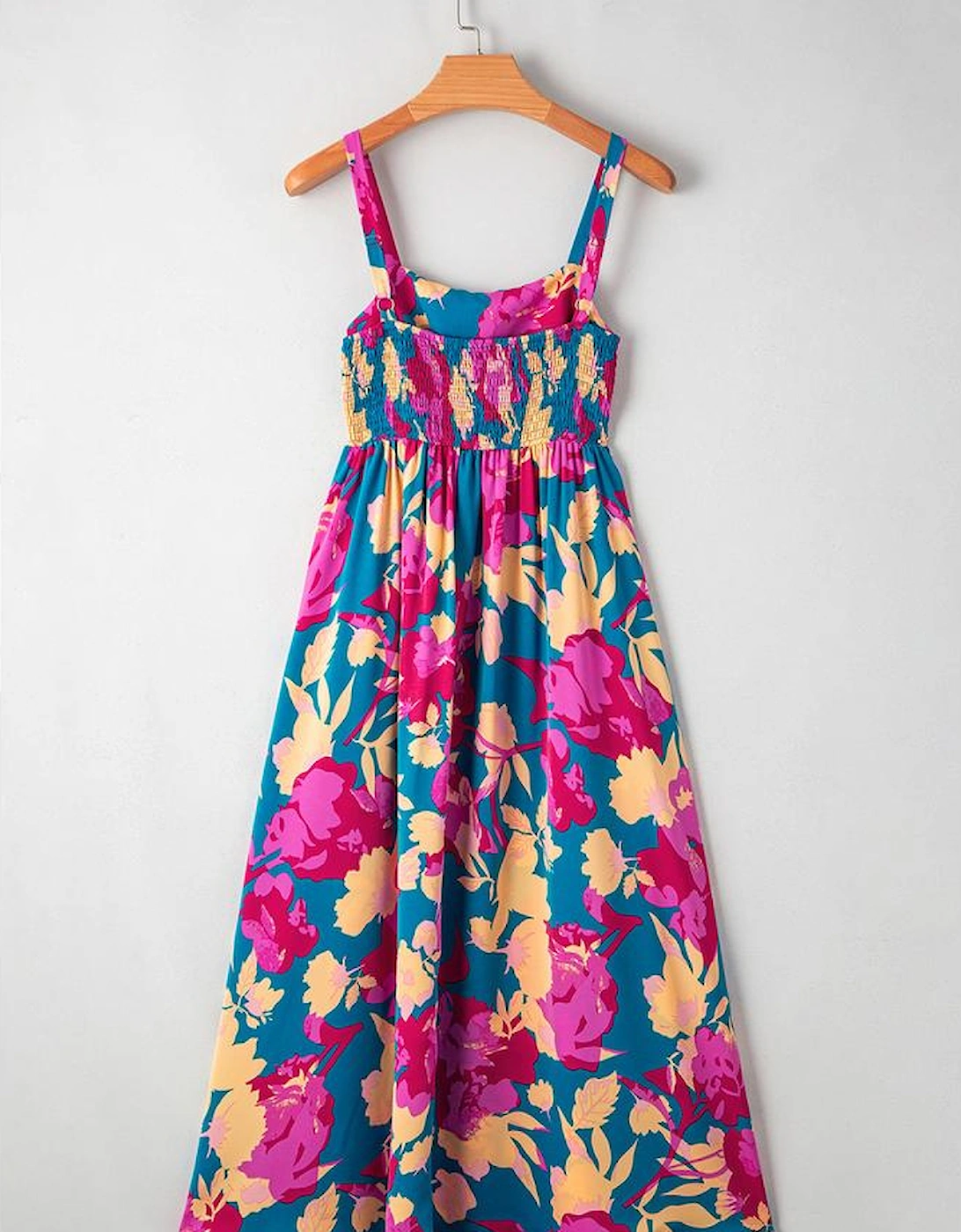 Dark Blue Floral High Waist Sleeveless Flared Long Dress