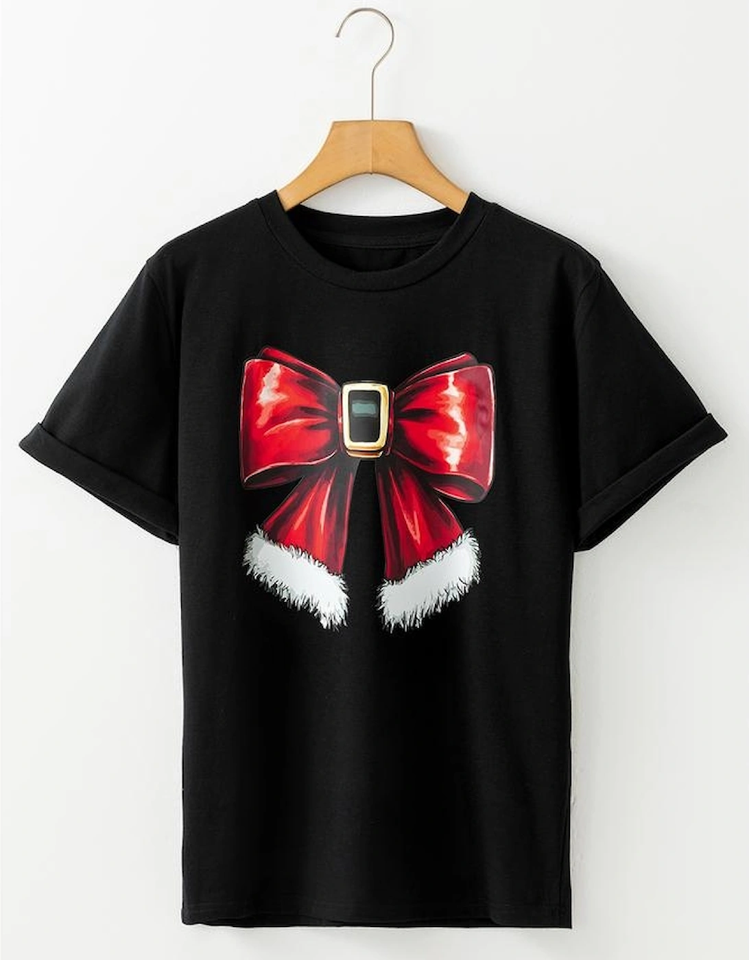 Black Christmas Big Bowknot Graphic Crewneck T Shirt