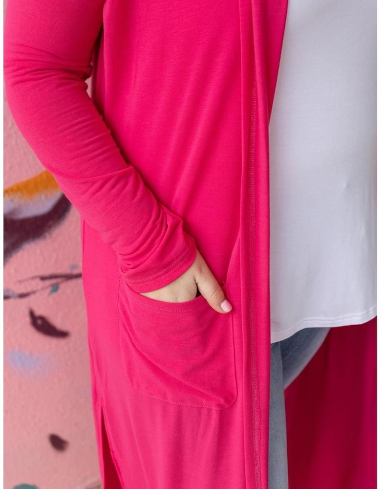 Strawberry Pink Plus Size Side Split Pockets Duster Cardigan