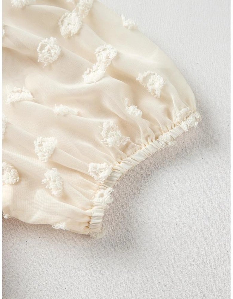 Apricot Polka Dot Mesh Puff Sleeve Textured Blouse