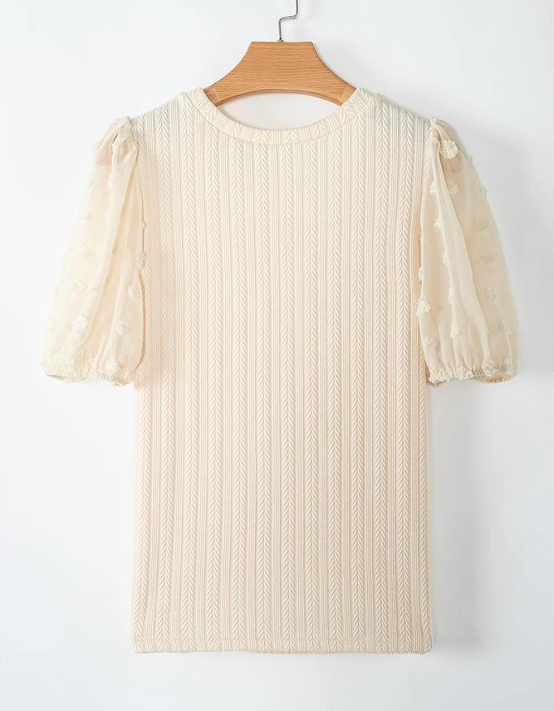 Apricot Polka Dot Mesh Puff Sleeve Textured Blouse