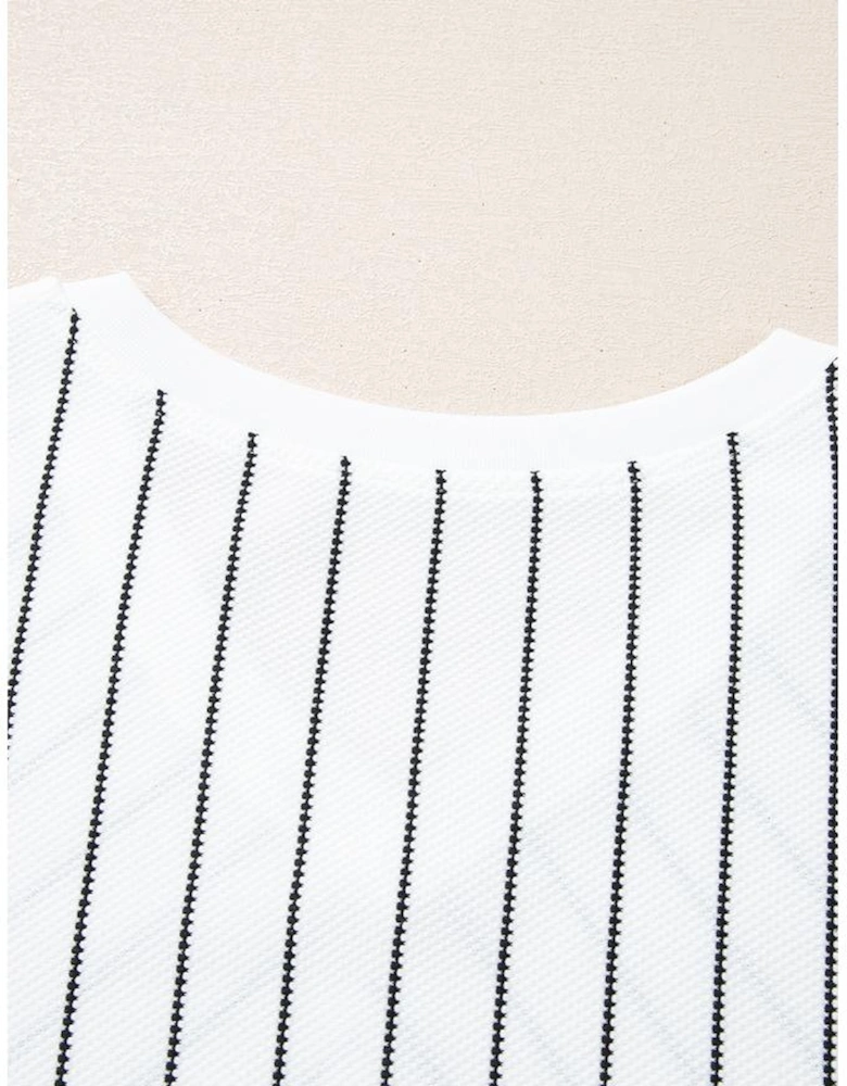 Black Stripe Chevron Striped V Neck Long Sleeve Casual Top