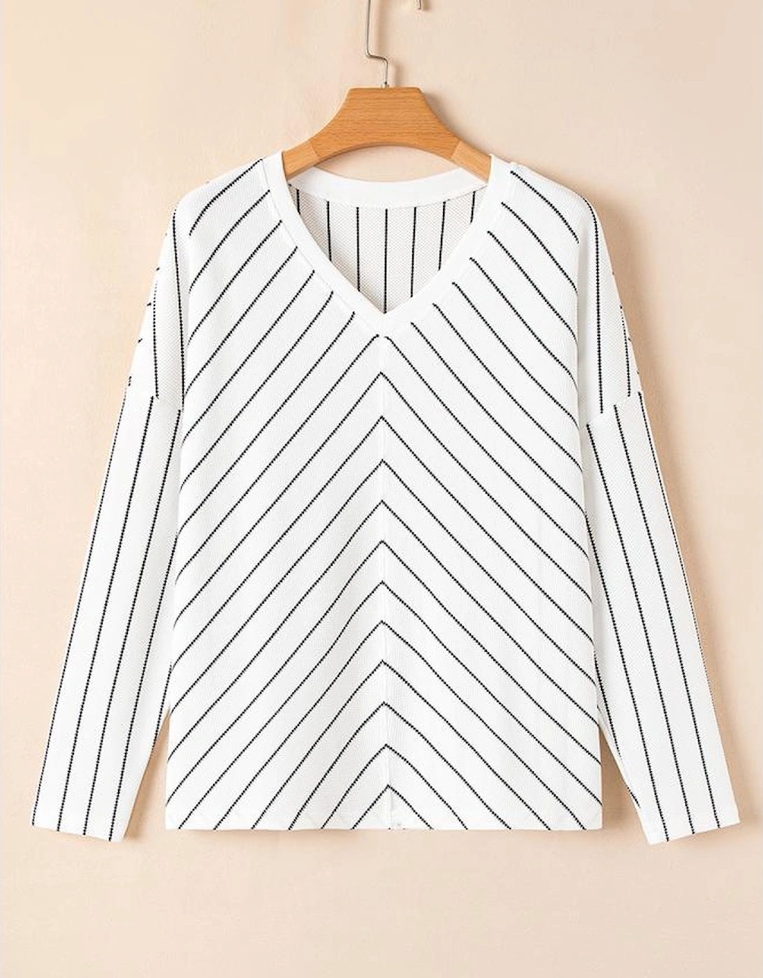 Black Stripe Chevron Striped V Neck Long Sleeve Casual Top