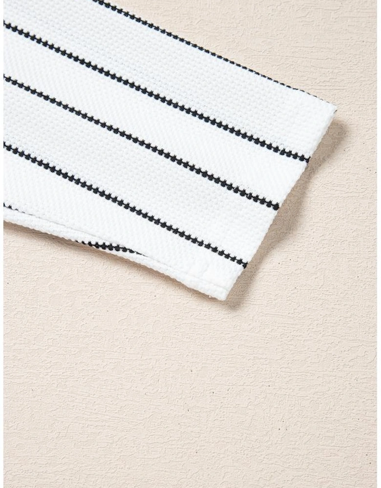 Black Stripe Chevron Striped V Neck Long Sleeve Casual Top