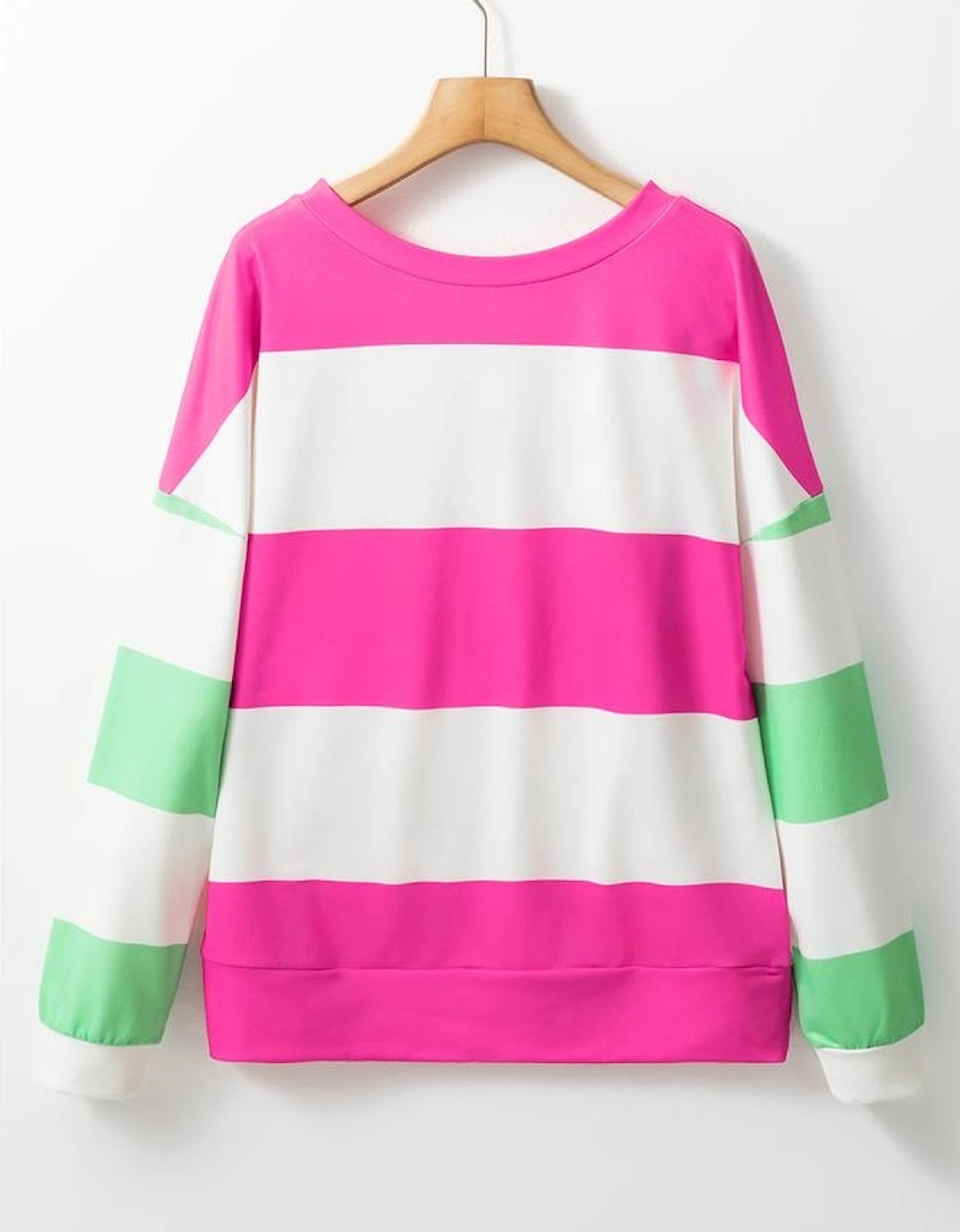 Rose Red Colorblock Striped Drop Shoulder Long Sleeve Top