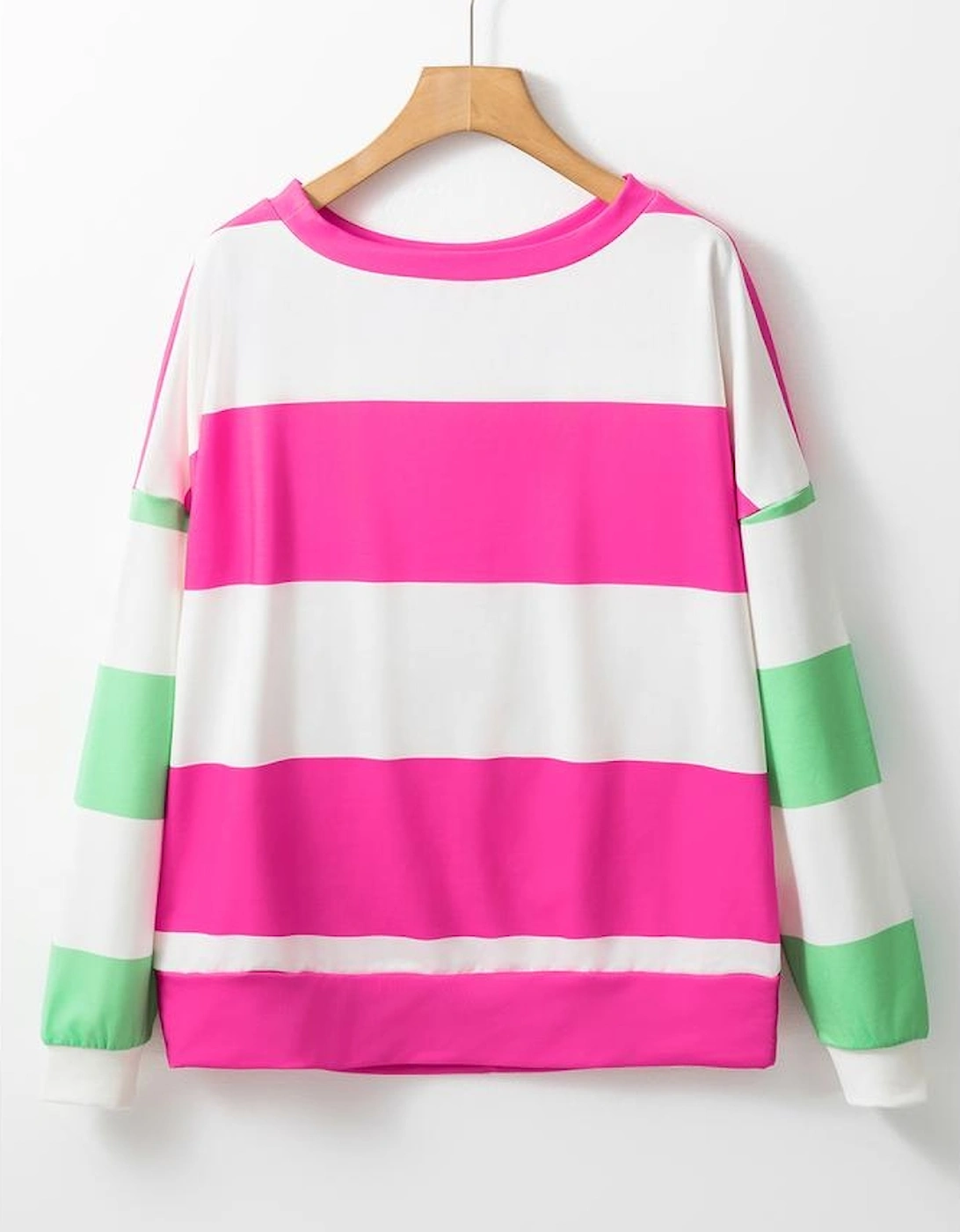 Rose Red Colorblock Striped Drop Shoulder Long Sleeve Top