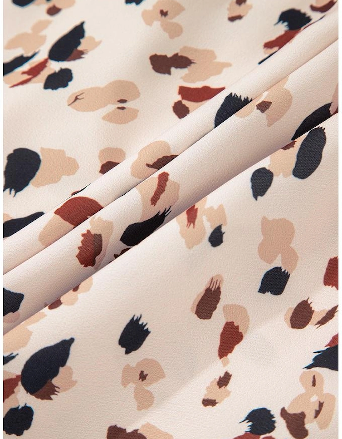 Beige Printed Surplice V Neck Cuffed Sleeve Empire Waist Plus Size Dress