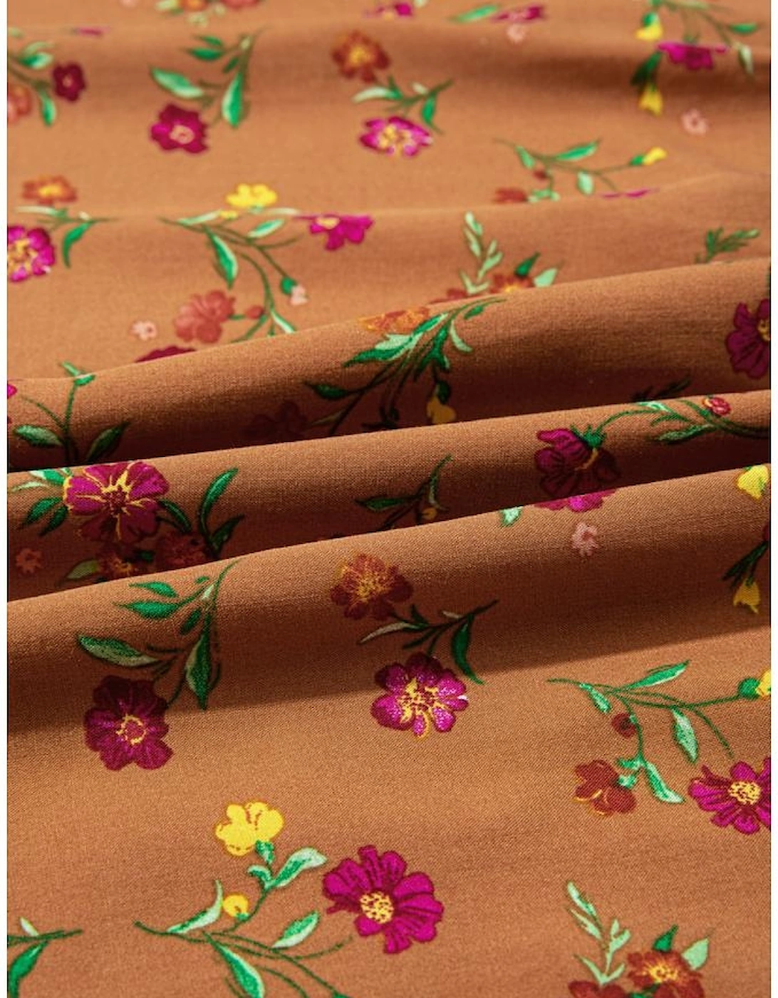 Brown Plus Size Floral Split V Neck Ruffled Sleeve Tiered Maxi Dress