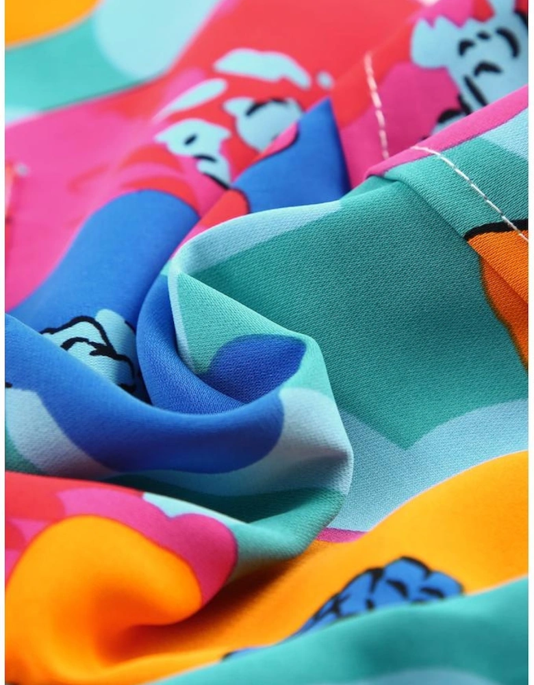 Multicolor Floral Print Drawstring Elastic Waist Casual Shorts