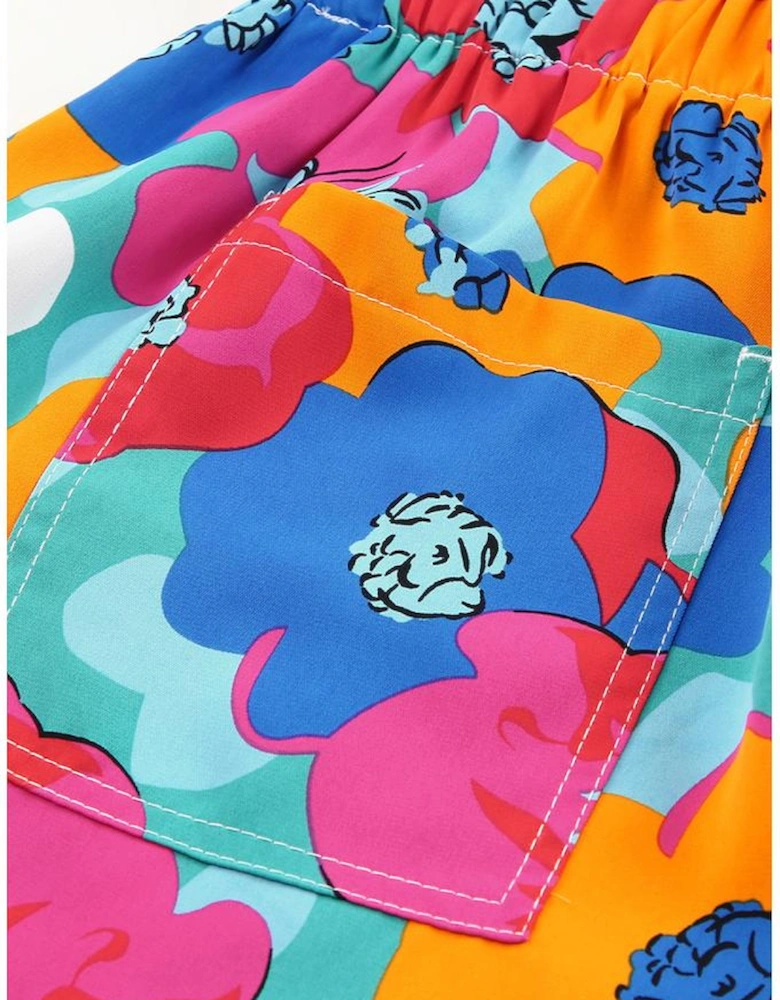 Multicolor Floral Print Drawstring Elastic Waist Casual Shorts