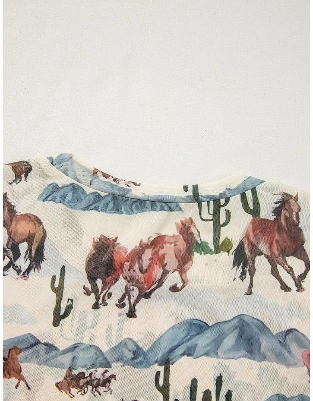 Beige Western Fashion Mustang River Printed Mesh T Shirt