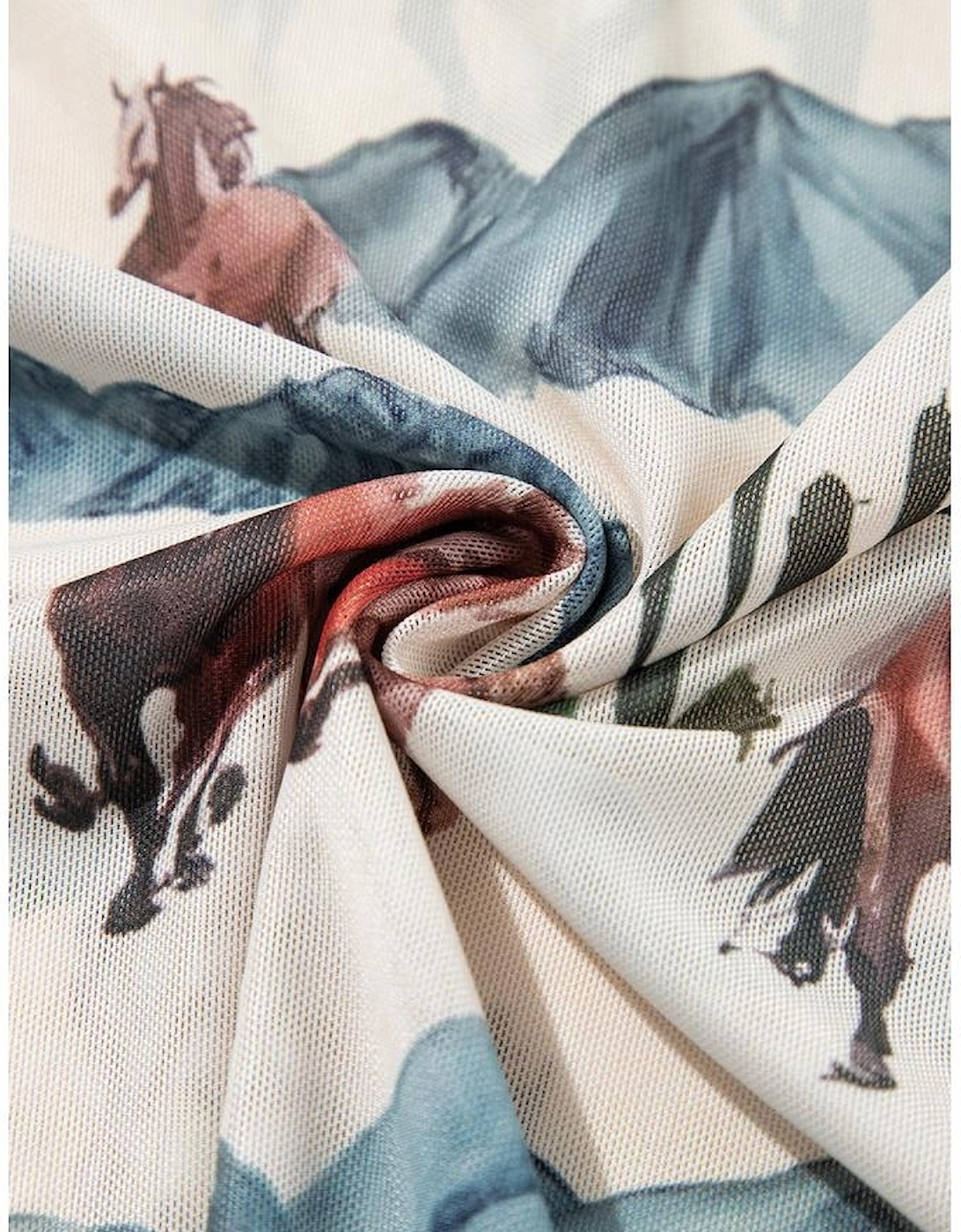 Beige Western Fashion Mustang River Printed Mesh T Shirt