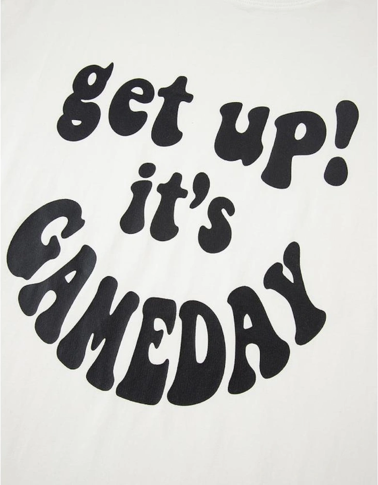 Beige GAME DAY Slogan Printed Half Sleeve Oversize T Shirt
