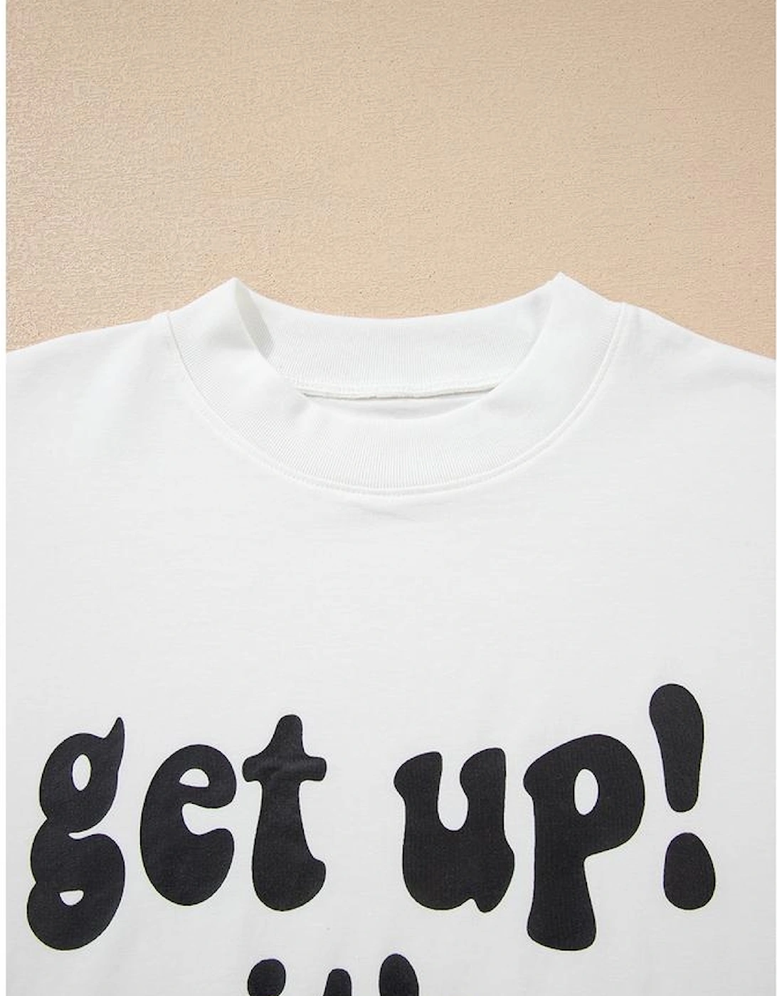 Beige GAME DAY Slogan Printed Half Sleeve Oversize T Shirt