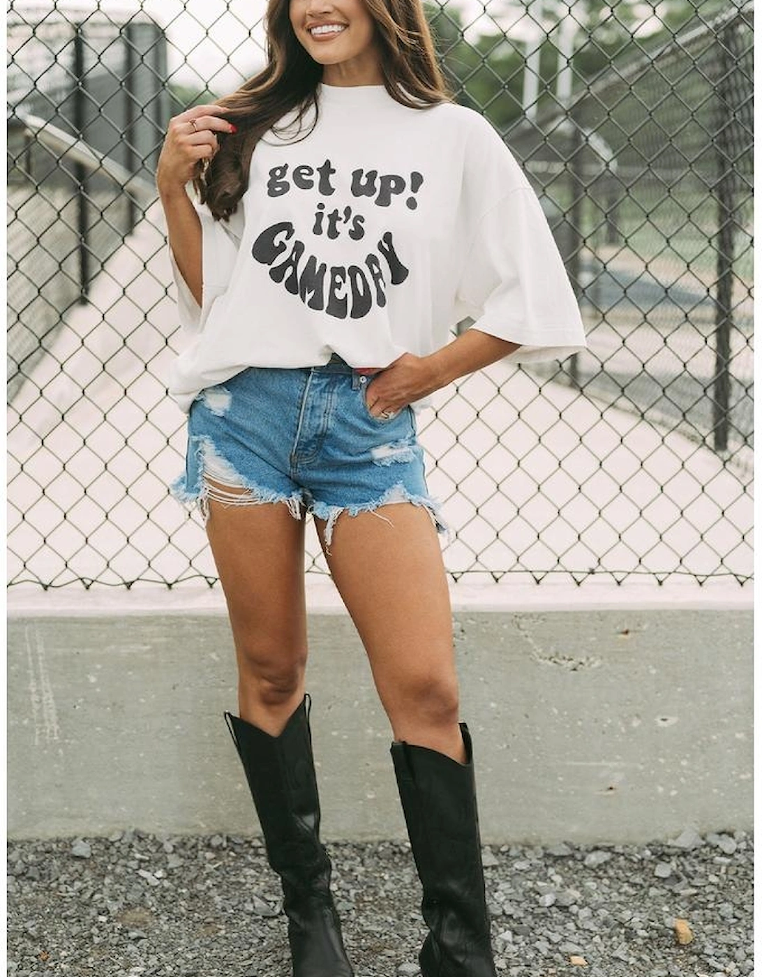 Beige GAME DAY Slogan Printed Half Sleeve Oversize T Shirt, 11 of 10