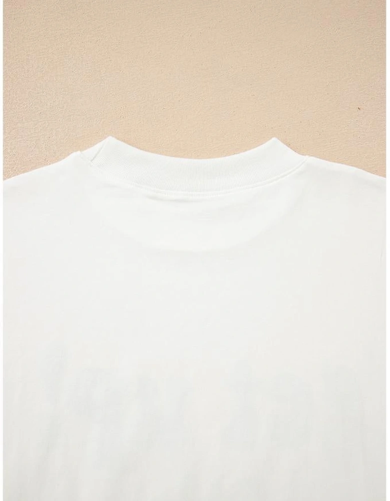 Beige GAME DAY Slogan Printed Half Sleeve Oversize T Shirt