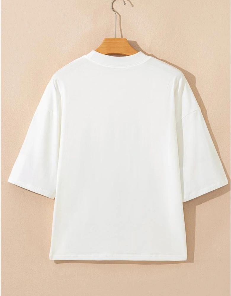 Beige GAME DAY Slogan Printed Half Sleeve Oversize T Shirt