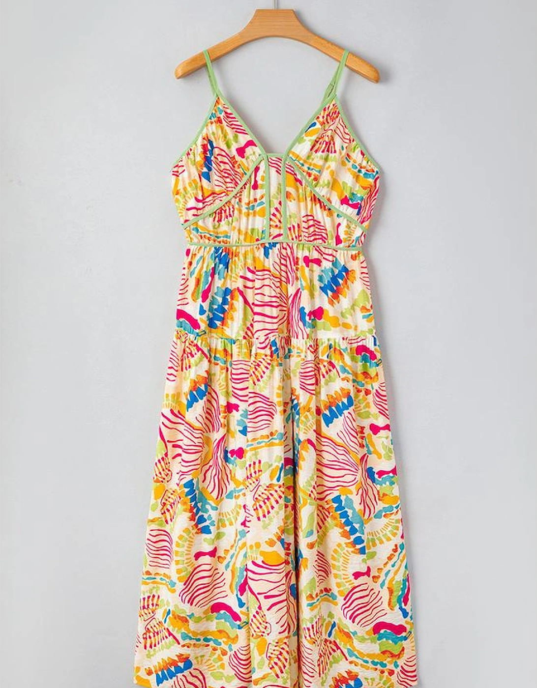 Orange Abstract Print Spaghetti Strap Piping Detail Maxi Dres