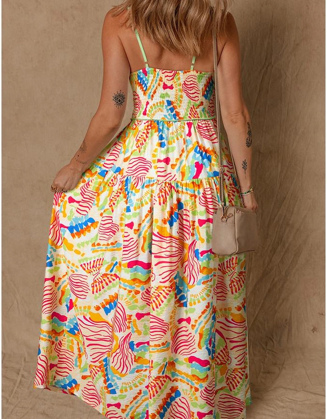 Orange Abstract Print Spaghetti Strap Piping Detail Maxi Dres, 10 of 9