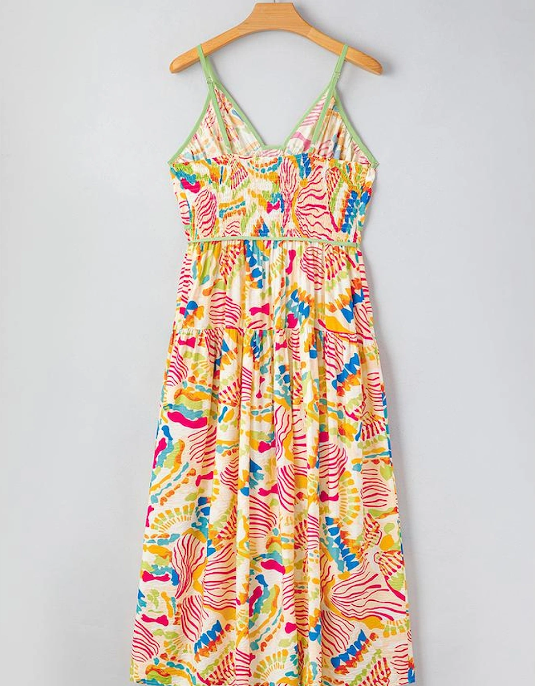 Orange Abstract Print Spaghetti Strap Piping Detail Maxi Dres