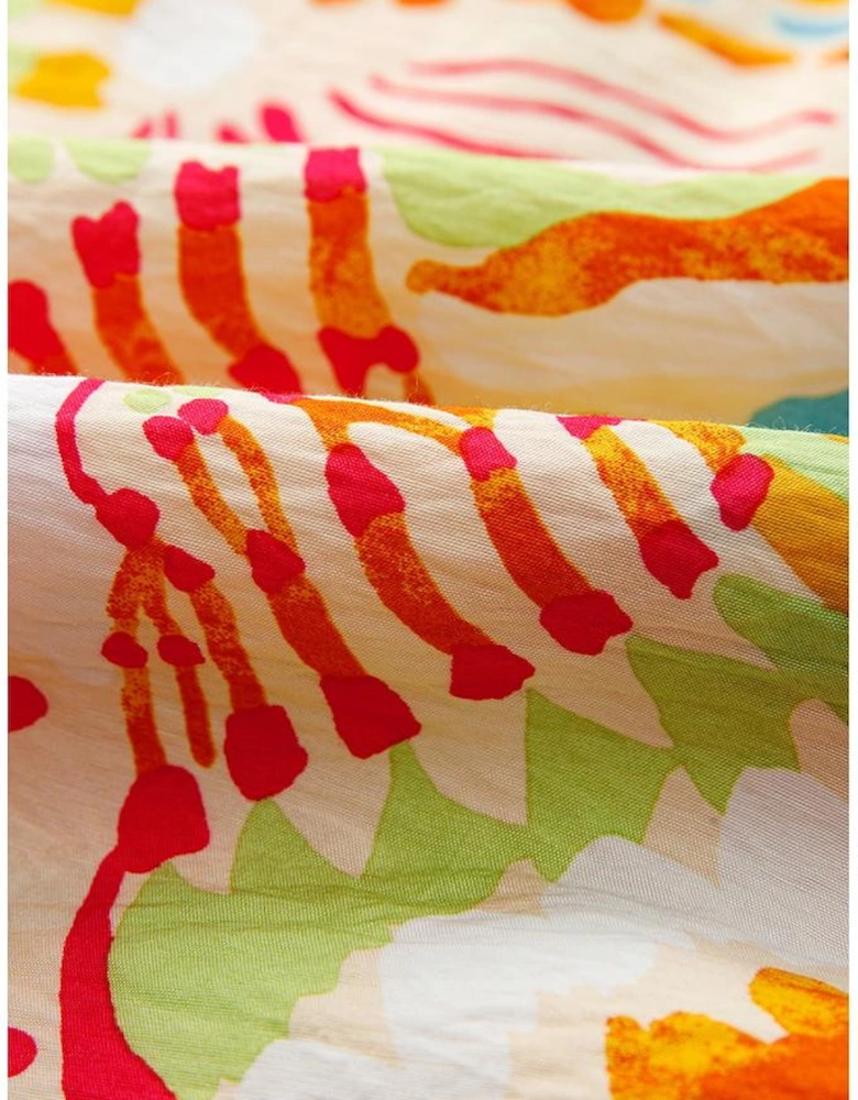 Orange Abstract Print Spaghetti Strap Piping Detail Maxi Dres