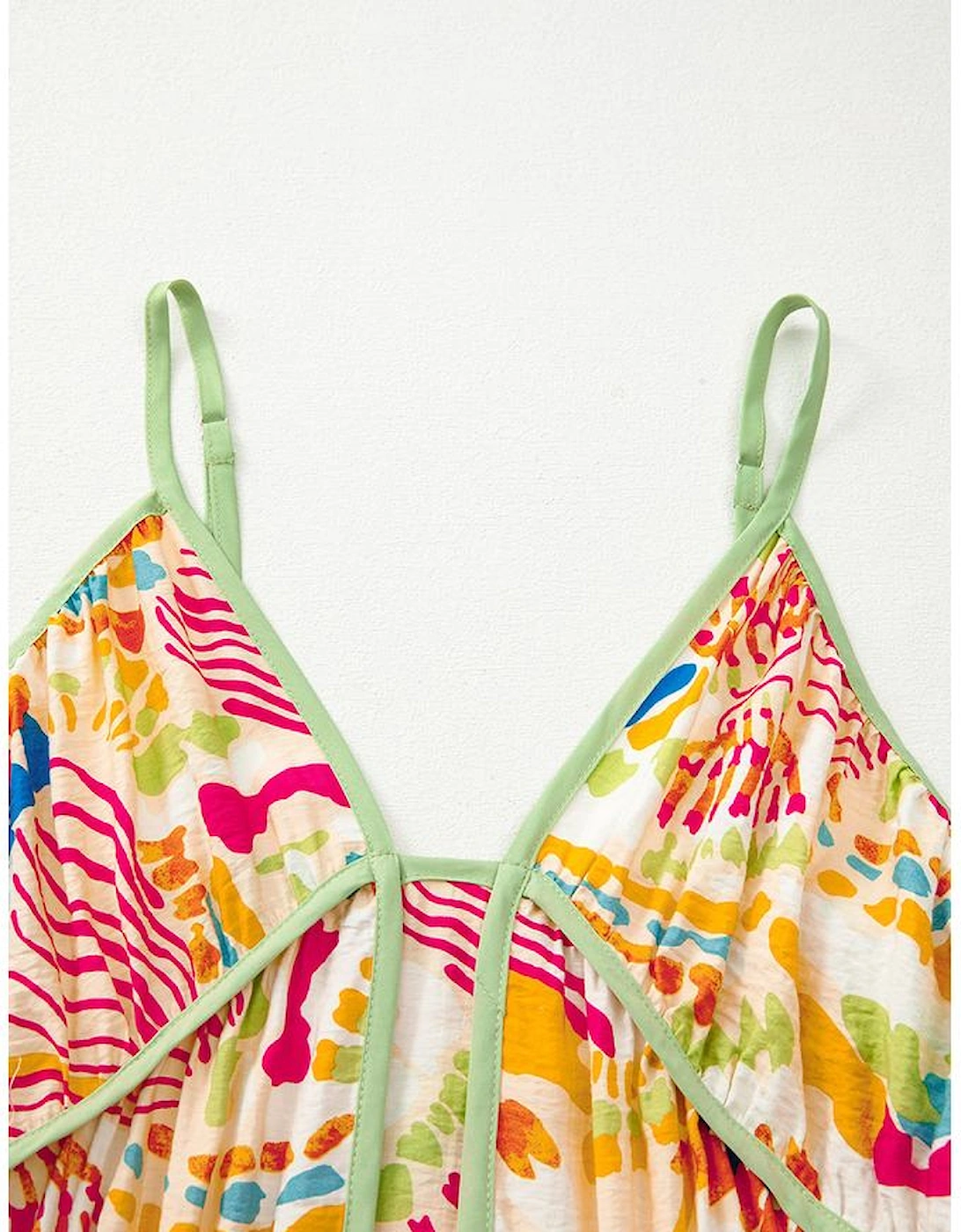 Orange Abstract Print Spaghetti Strap Piping Detail Maxi Dres