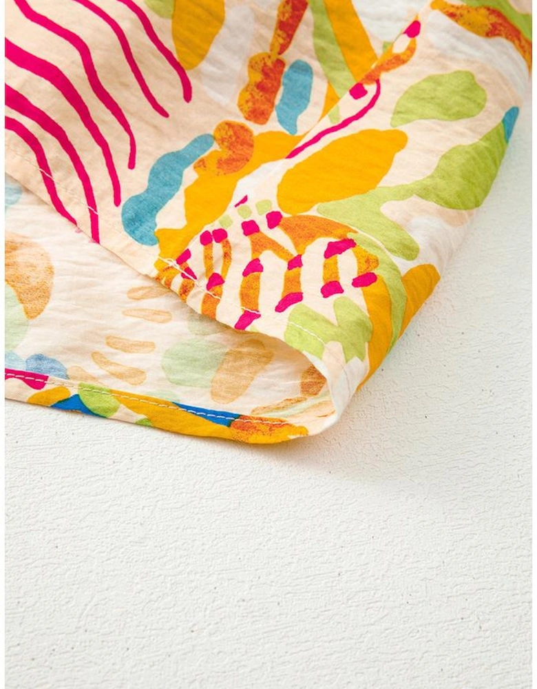 Orange Abstract Print Spaghetti Strap Piping Detail Maxi Dres