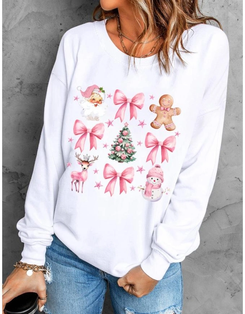 Beige Christmas Theme Pattern Pullover Sweatshirt