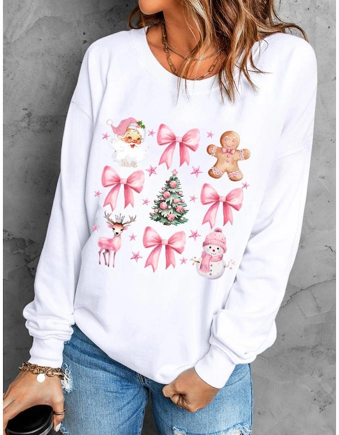 Beige Christmas Theme Pattern Pullover Sweatshirt
