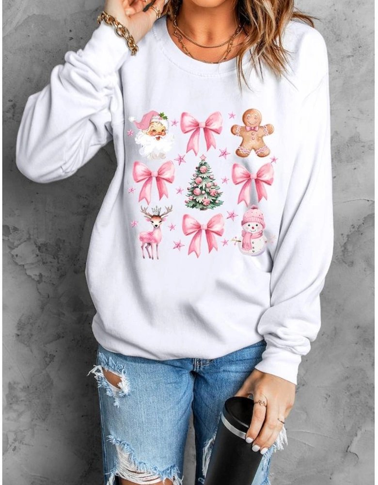 Beige Christmas Theme Pattern Pullover Sweatshirt