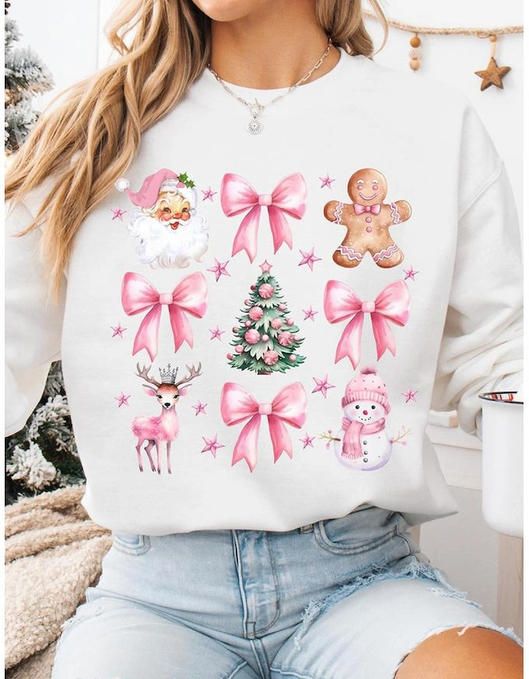 Beige Christmas Theme Pattern Pullover Sweatshirt