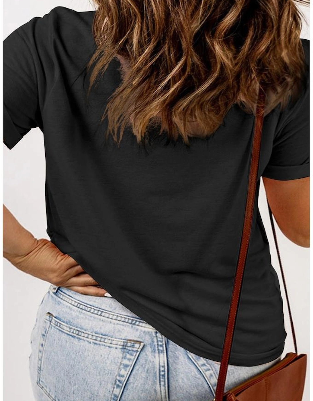 Black Round Neck Rolled Sleeve Plus Size T-shirt