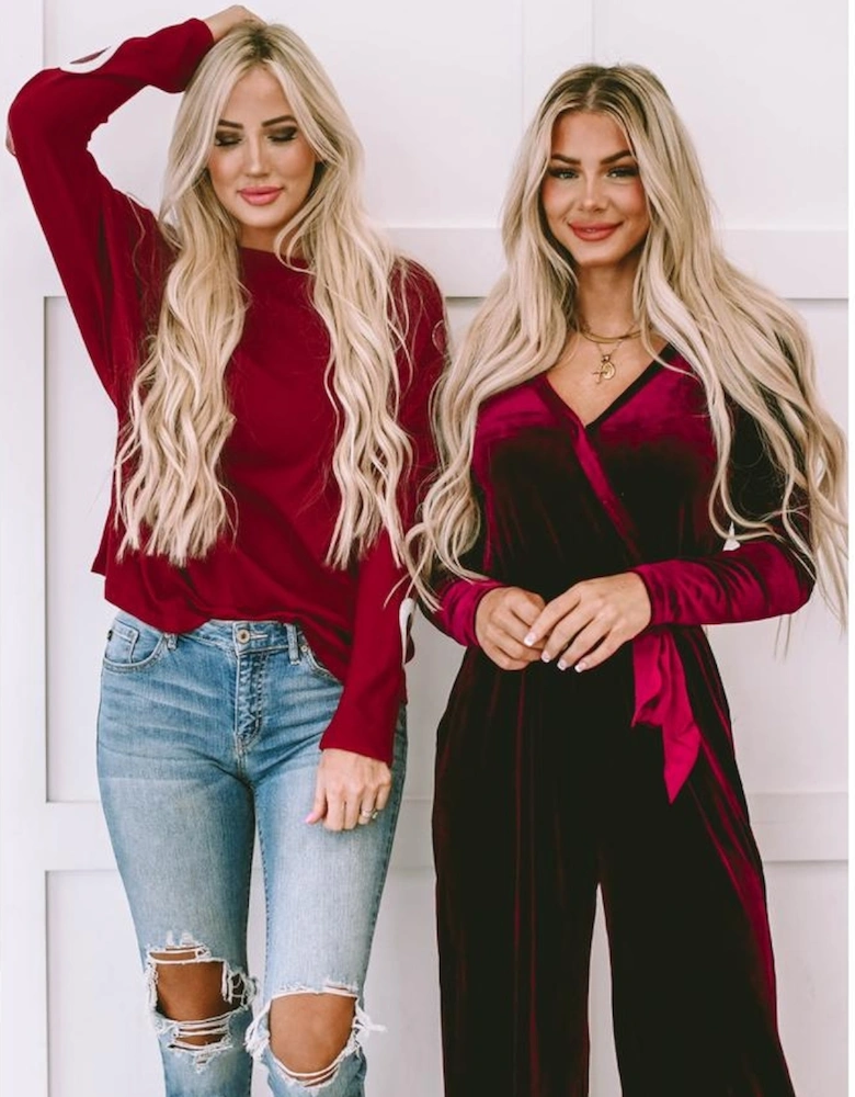 Red Sequined Heart Printed Sleeves Valentine Fashion Top