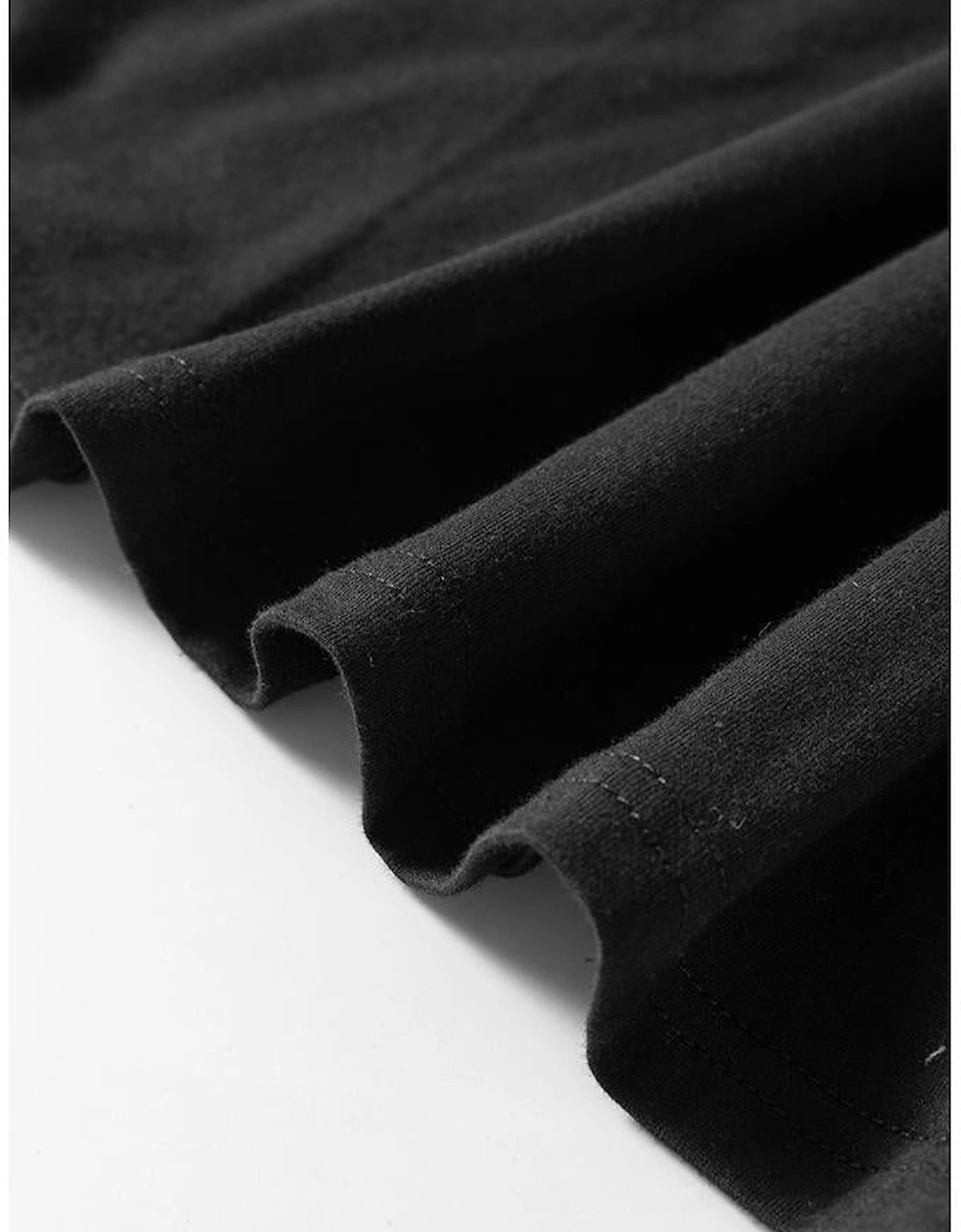 Black Solid Color Round Neck Basic Tunic T Shirt