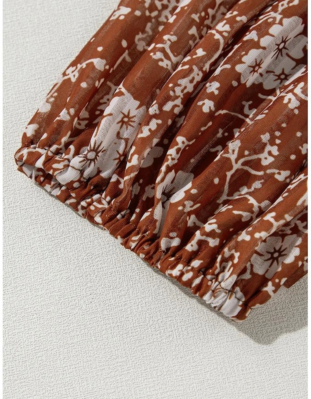 Brown Boho Floral Ruffled Puff Sleeve V Neck Mini Dress