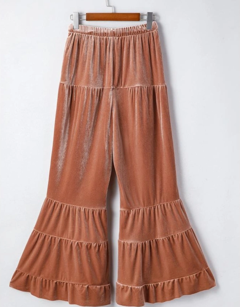 Straw Yellow Mineral Wash Lace-up High Waist Tiered Bell Bottom Pants