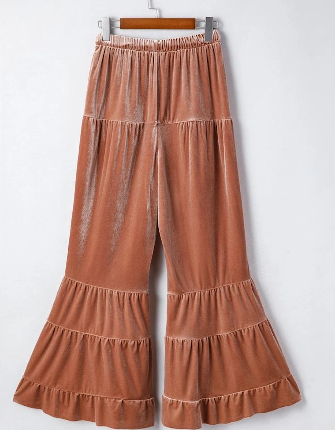 Straw Yellow Mineral Wash Lace-up High Waist Tiered Bell Bottom Pants