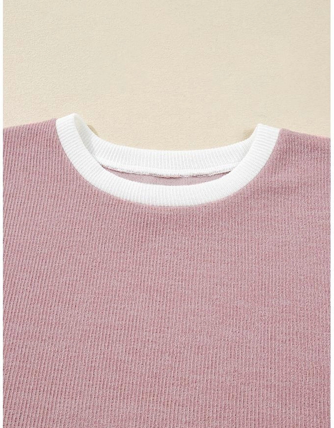 Light Pink Contrast Trim Knitted Drop Shoulder Plus Size Top