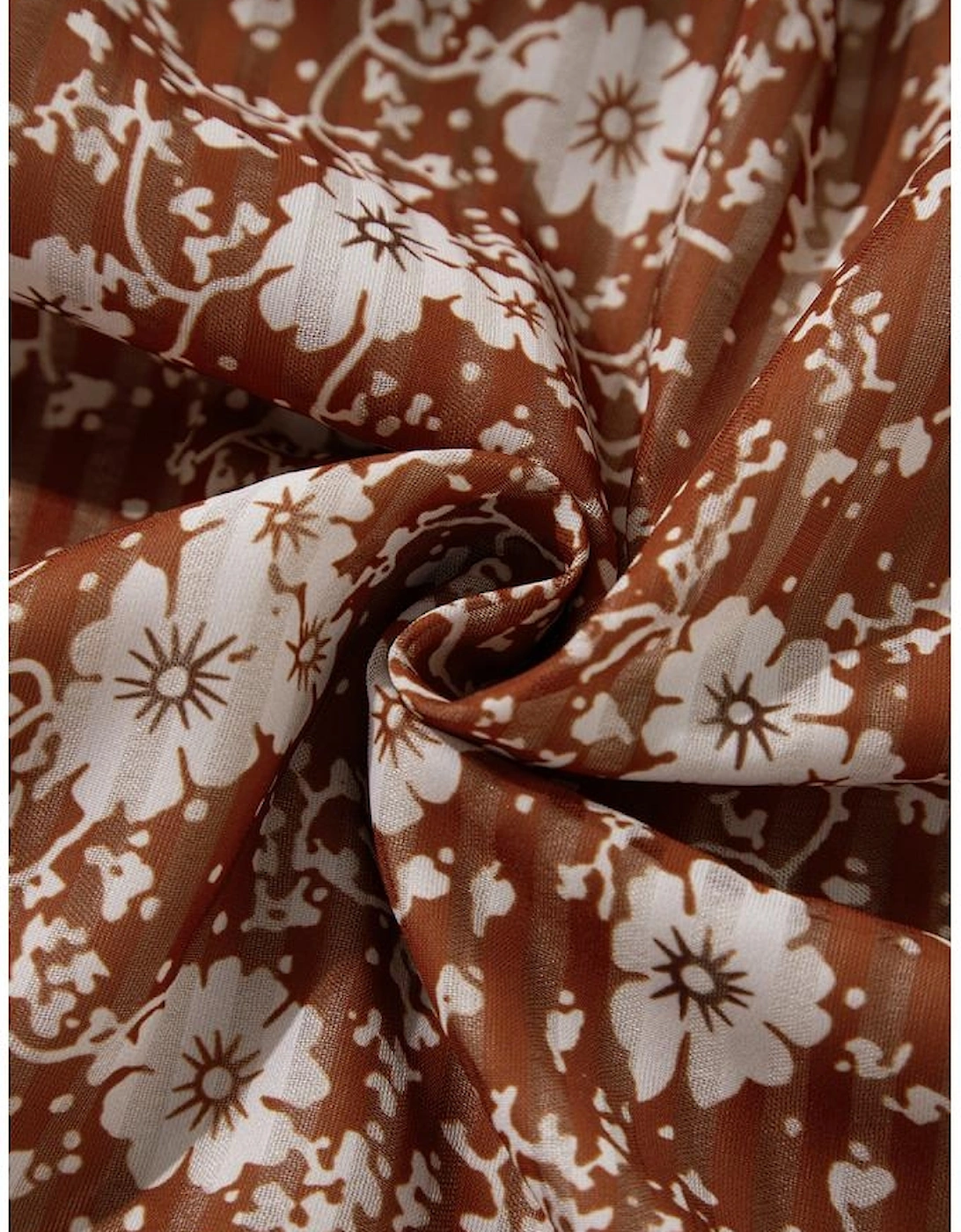 Brown Boho Floral Ruffled Puff Sleeve V Neck Mini Dress